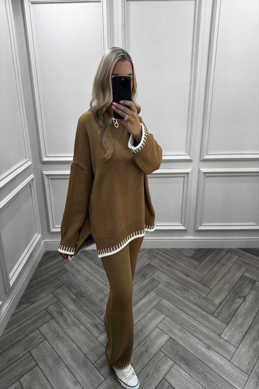 Lucia Tan Contrast Stitch Detail Loungewear Set