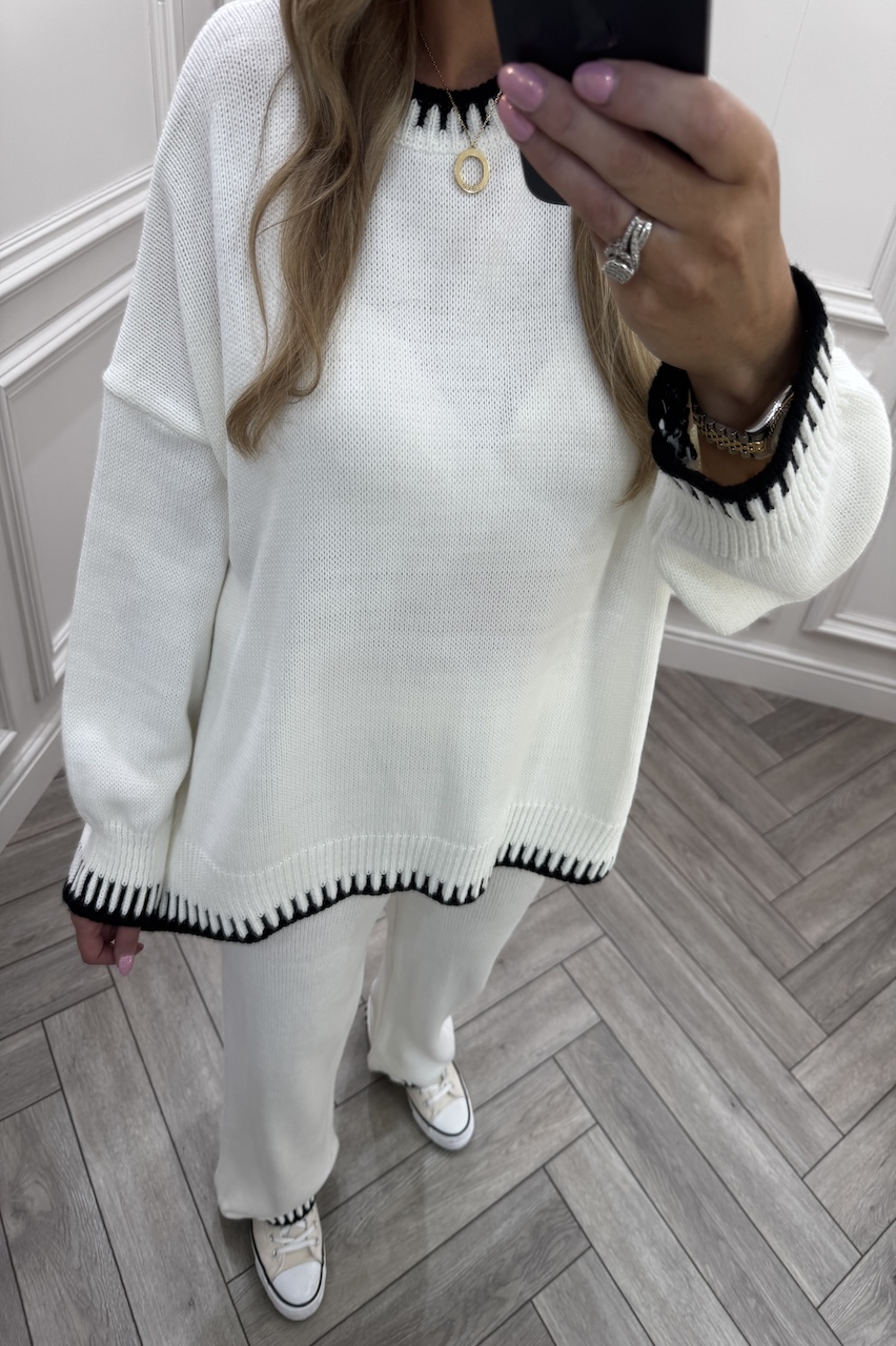 Lucia Ivory Contrast Stitch Detail Loungewear Set