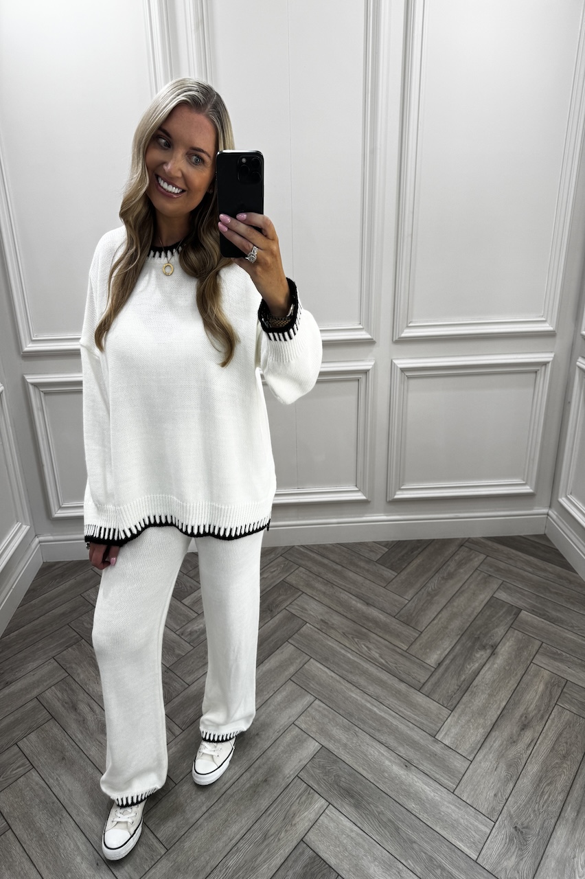 Lucia Ivory Contrast Stitch Detail Loungewear Set