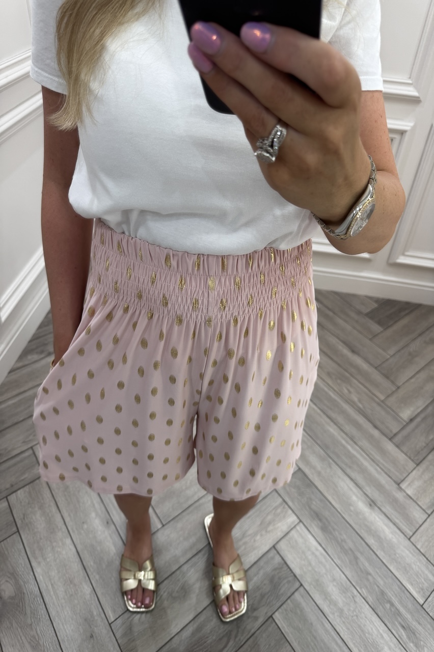  Macie Dusky Pink Polka Dot Elasticated Shorts