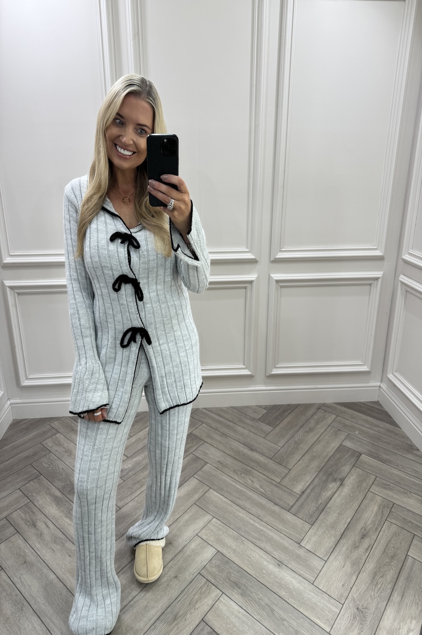 Grey Chic Bow Knitted Bow Lounge Set