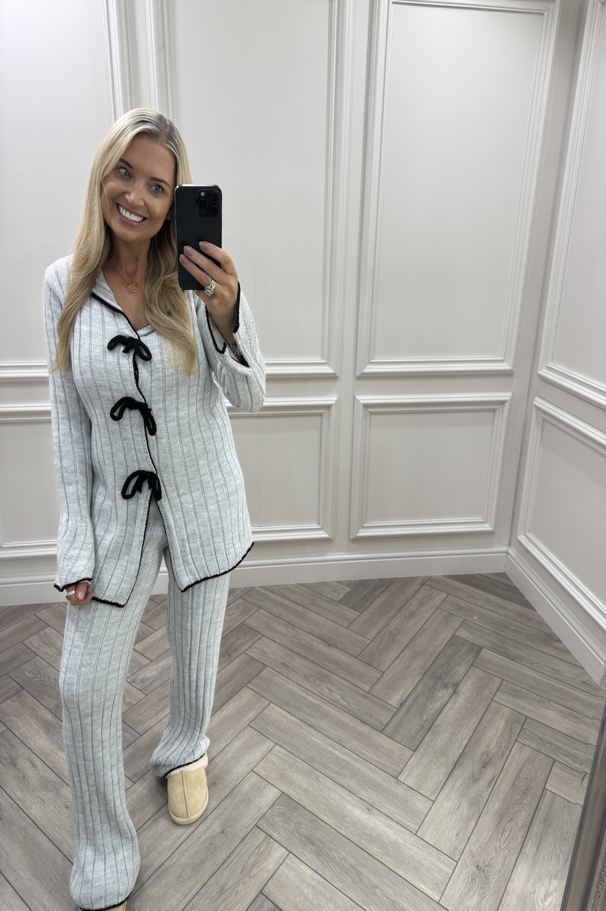 Grey Chic Bow Knitted Bow Lounge Set
