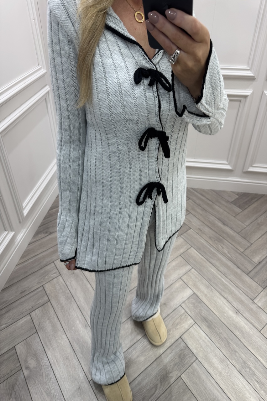 Grey Chic Bow Knitted Bow Lounge Set