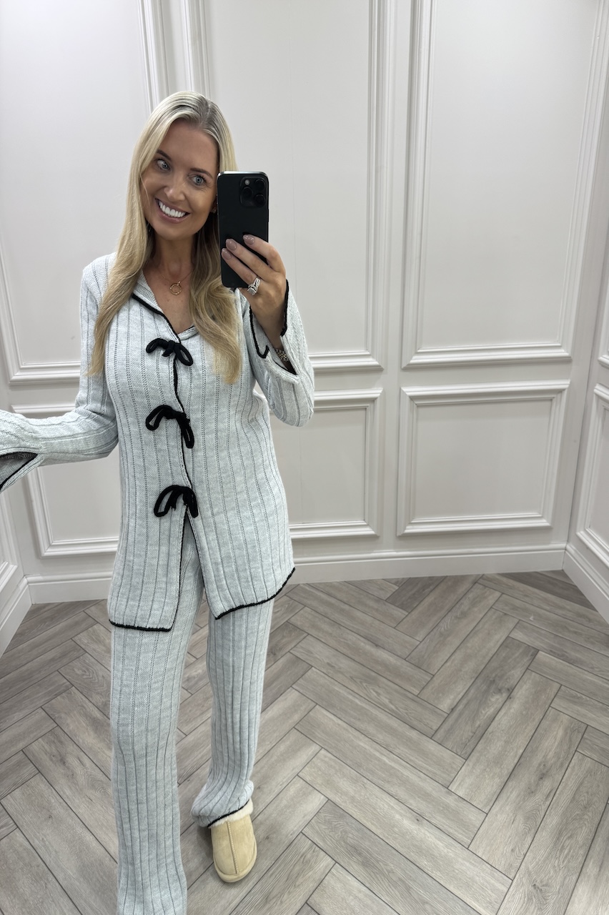 Grey Chic Bow Knitted Bow Lounge Set