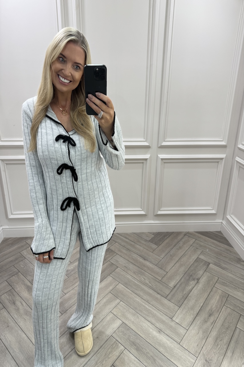 Grey Chic Bow Knitted Bow Lounge Set