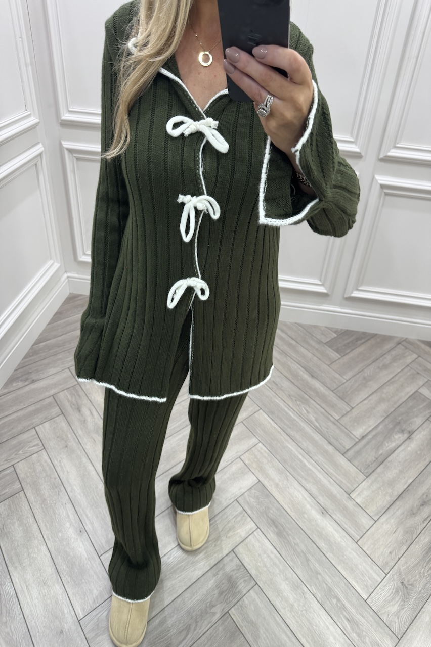 Khaki Chic Bow Knitted Bow Lounge Set