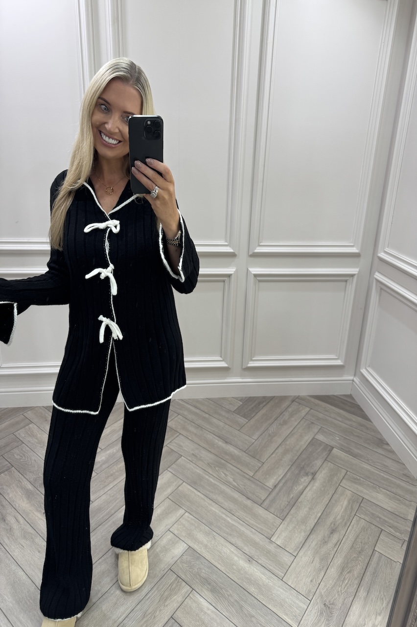 Black Chic Bow  Knitted Bow Lounge Set