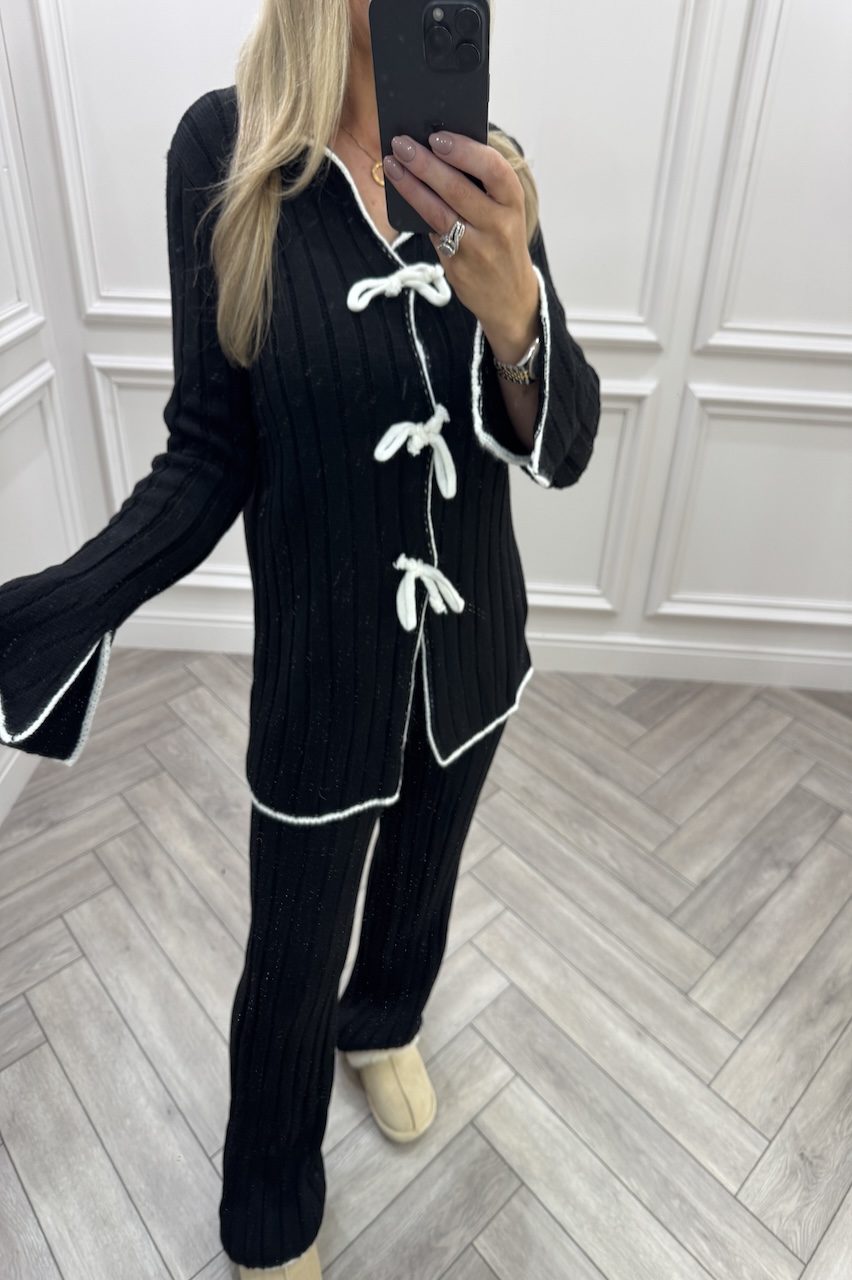 Black Chic Bow  Knitted Bow Lounge Set