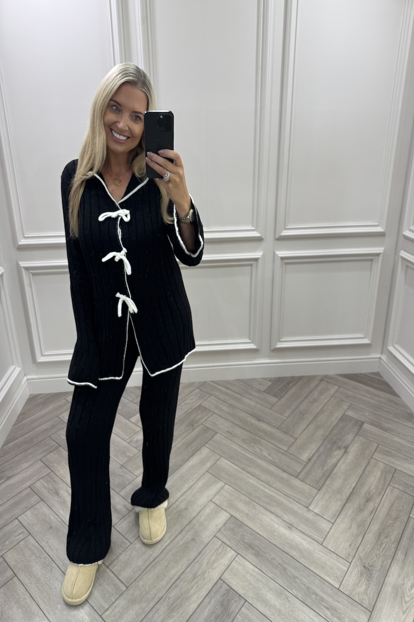 Black Chic Bow  Knitted Bow Lounge Set