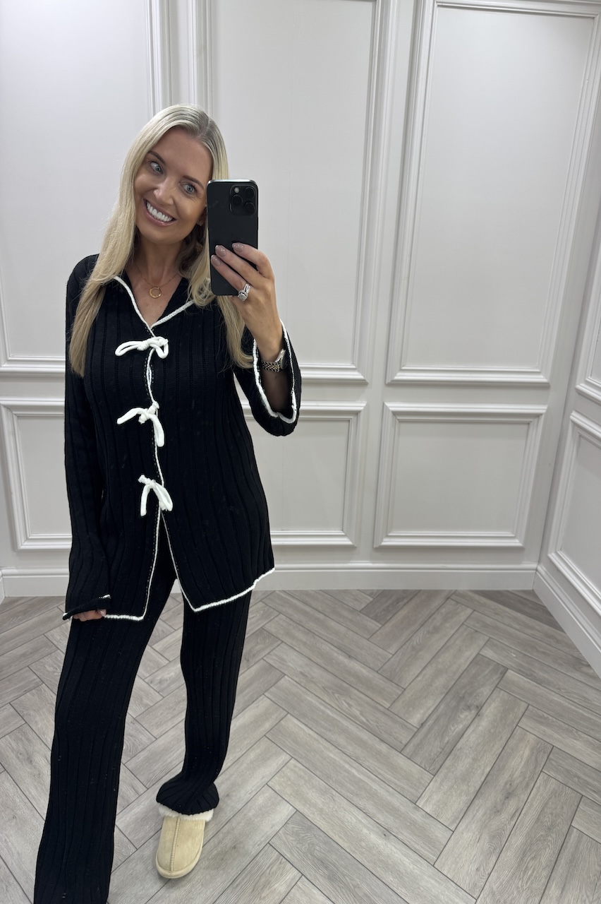 Black Chic Bow  Knitted Bow Lounge Set