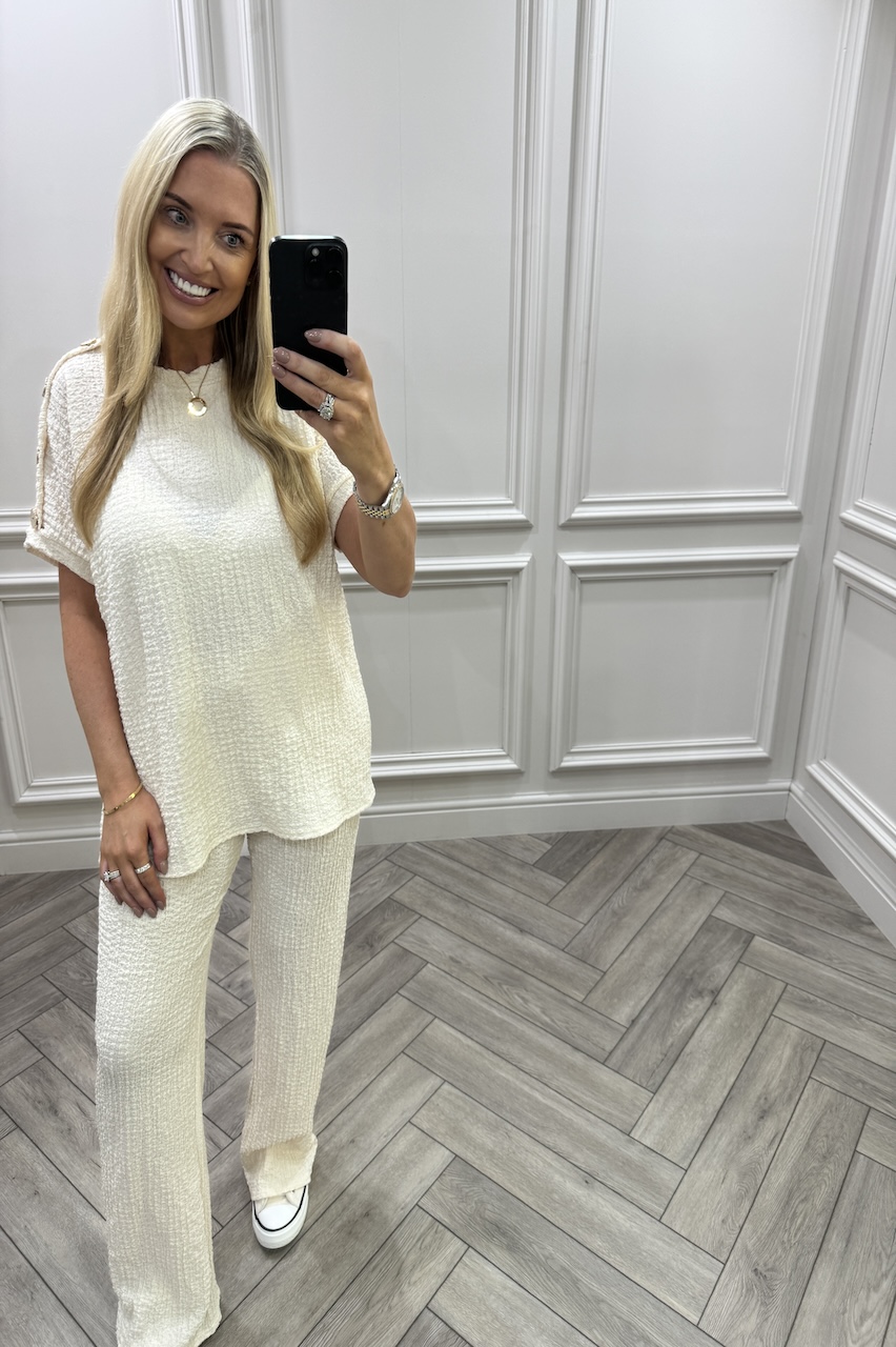 Beige Autumn Gold Button Trouser Set