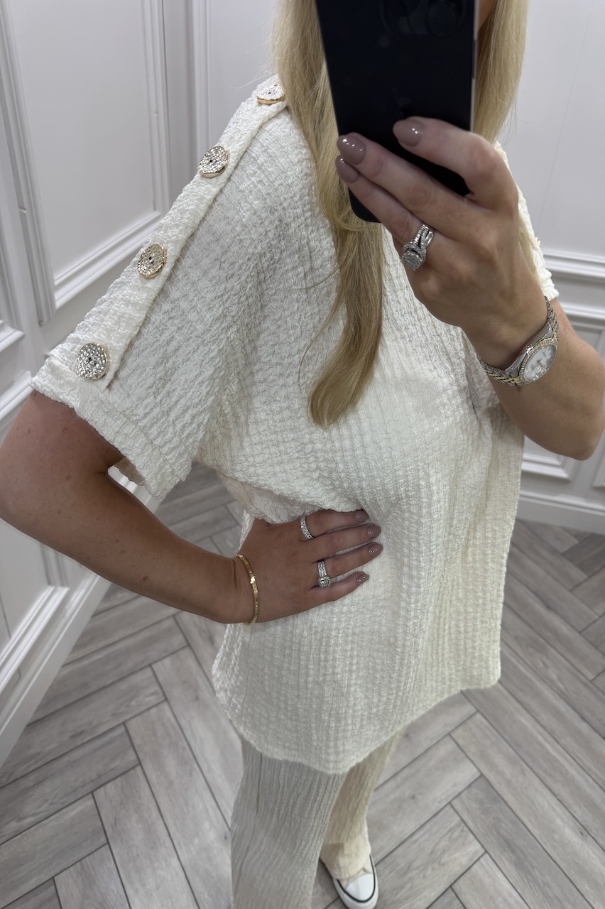 Beige Autumn Gold Button Trouser Set