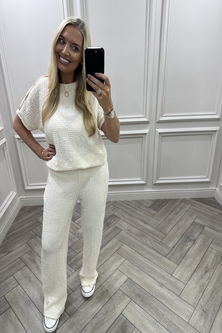 Beige Autumn Gold Button Trouser Set