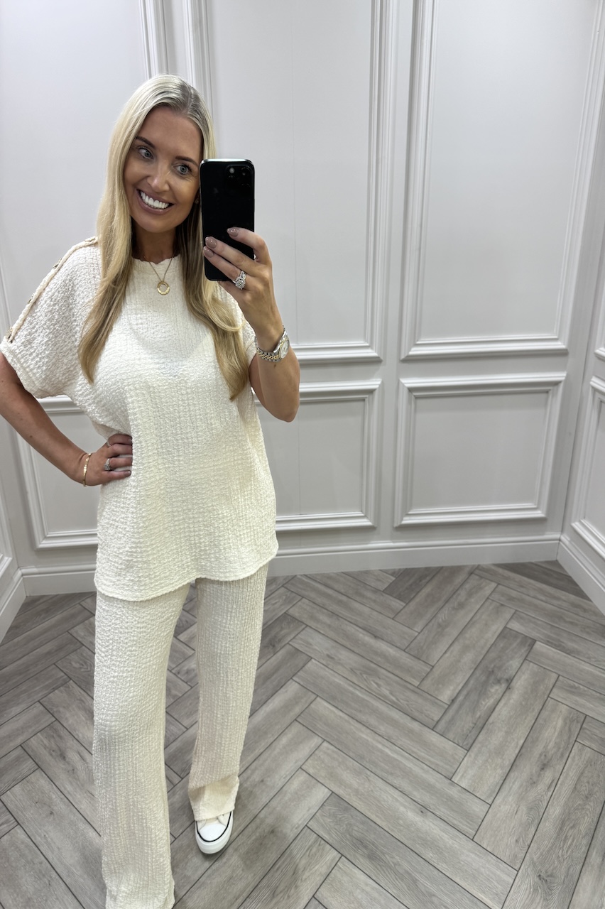 Beige Autumn Gold Button Trouser Set