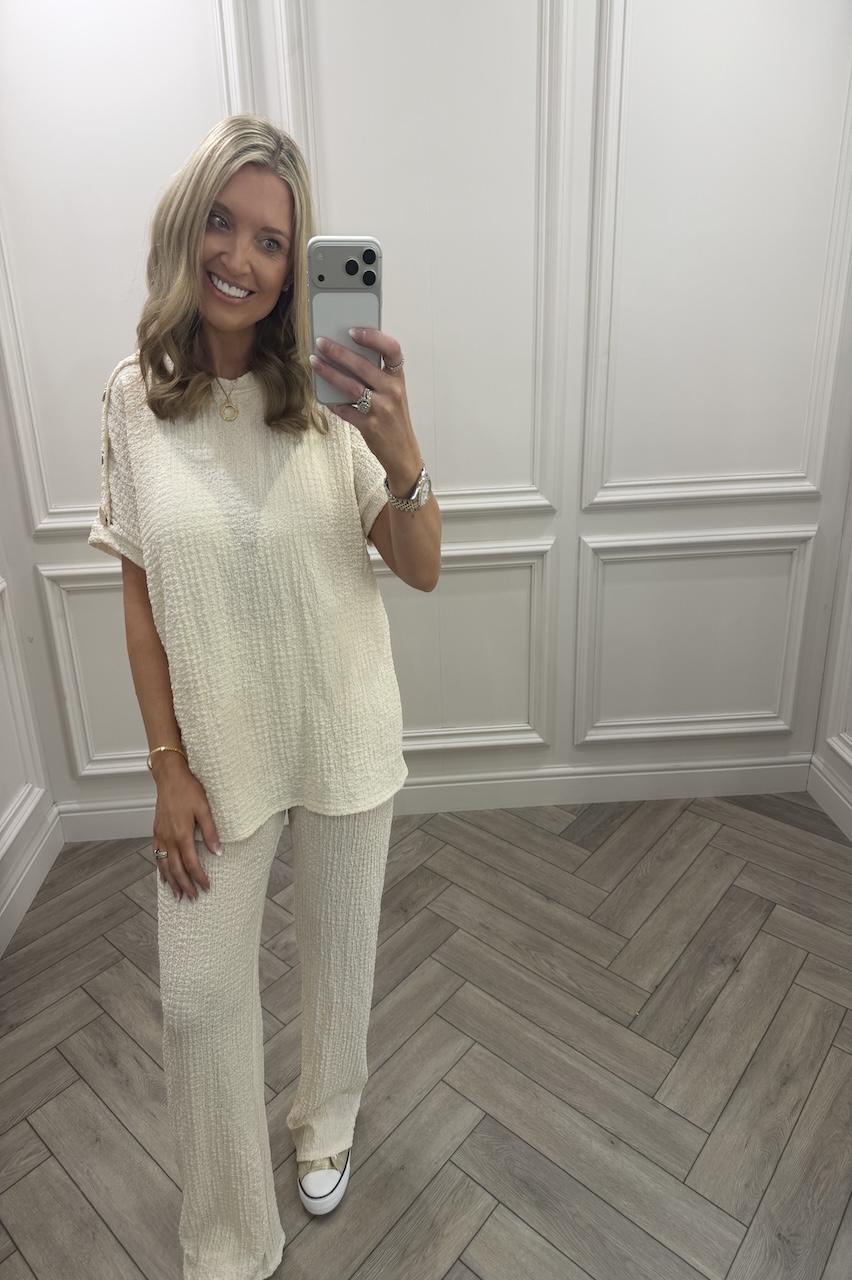 Beige Autumn Gold Button Trouser Set