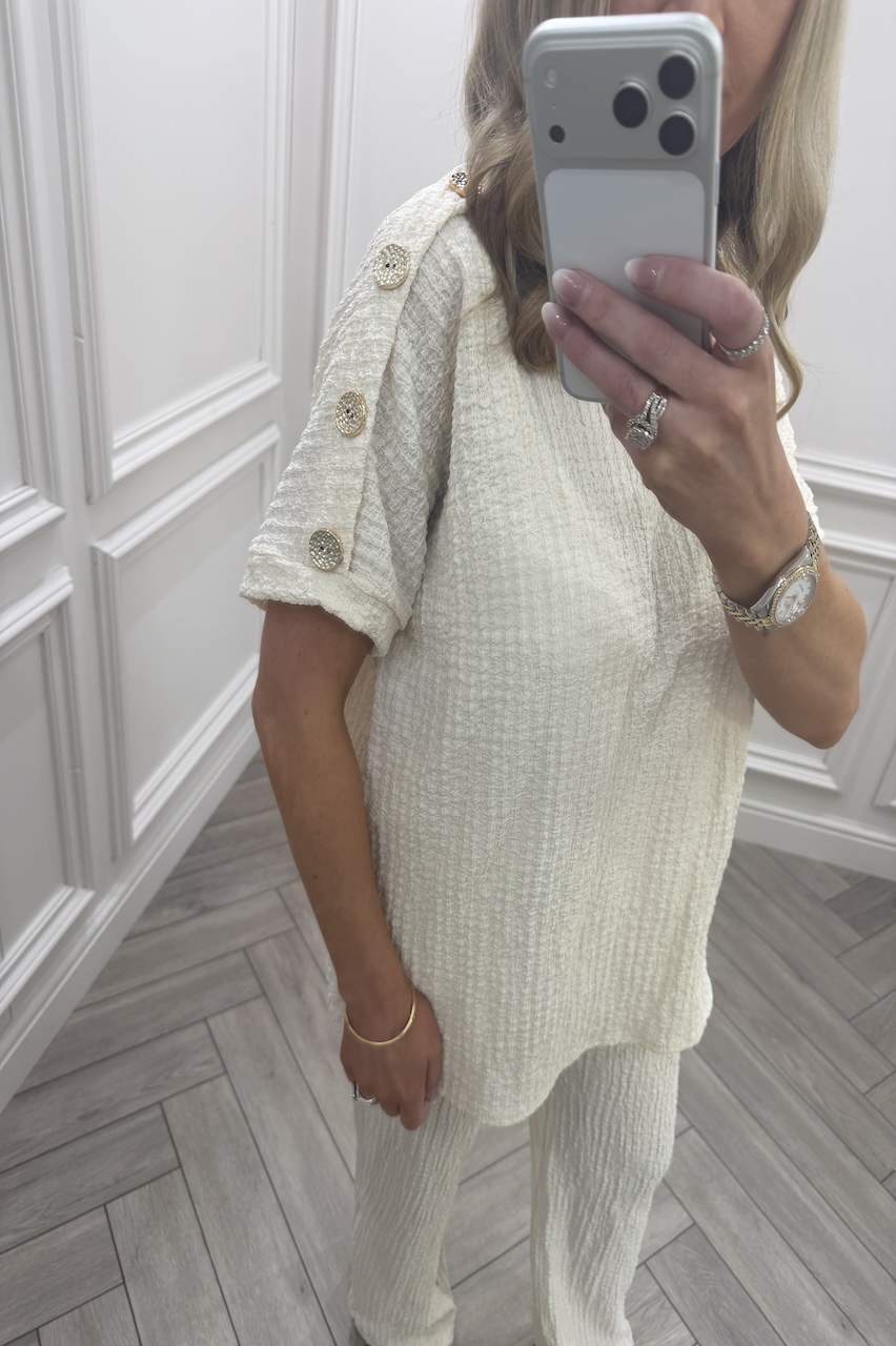 Beige Autumn Gold Button Trouser Set