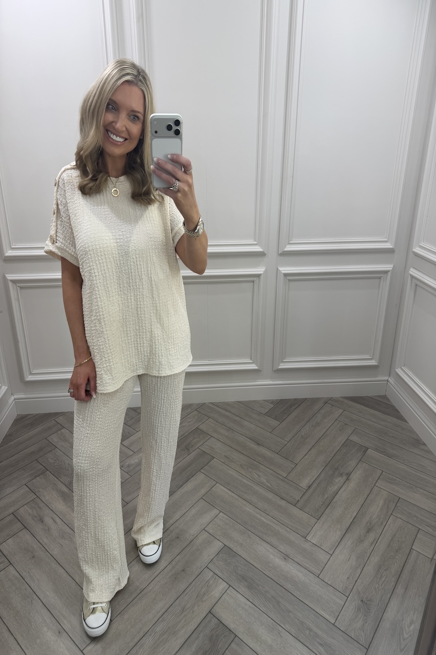 Beige Autumn Gold Button Trouser Set