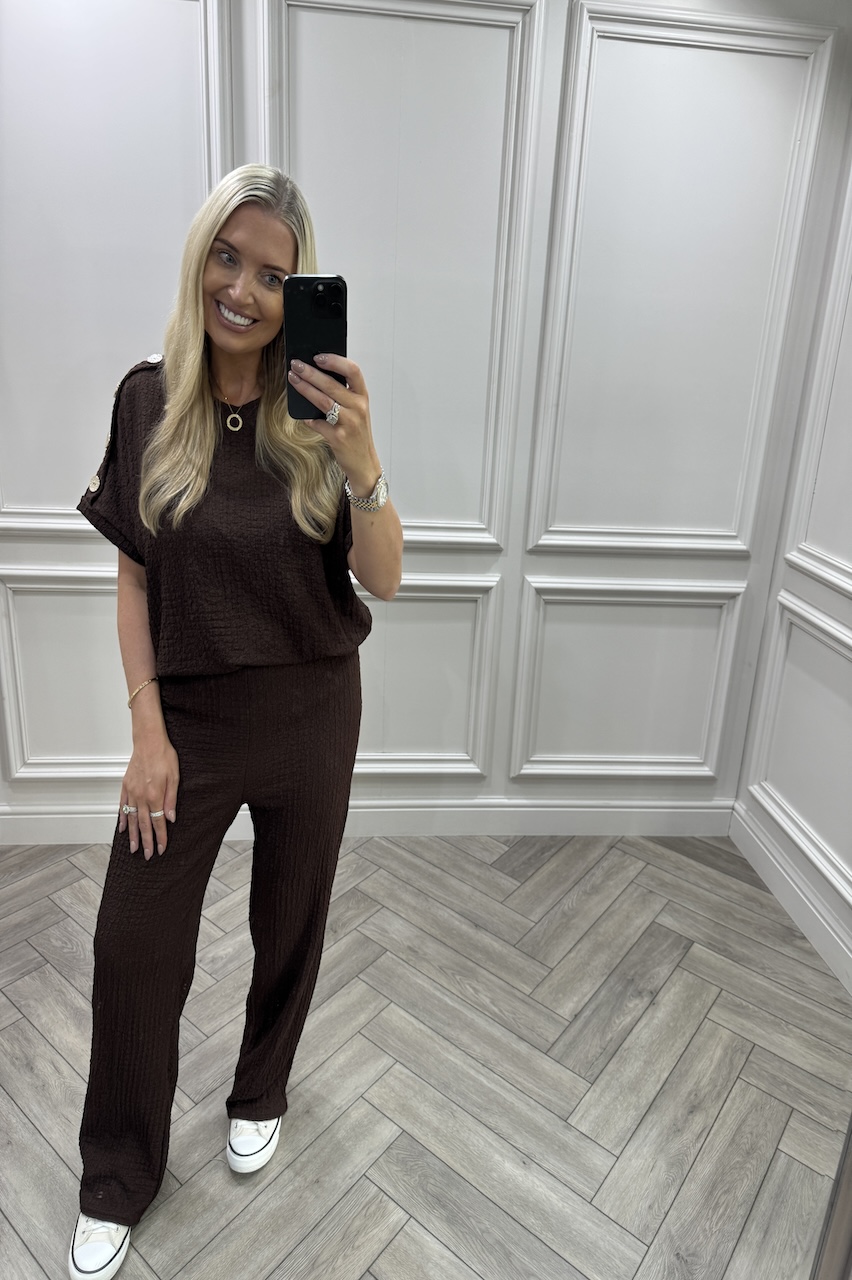 Brown Autumn Gold Button Trouser Set