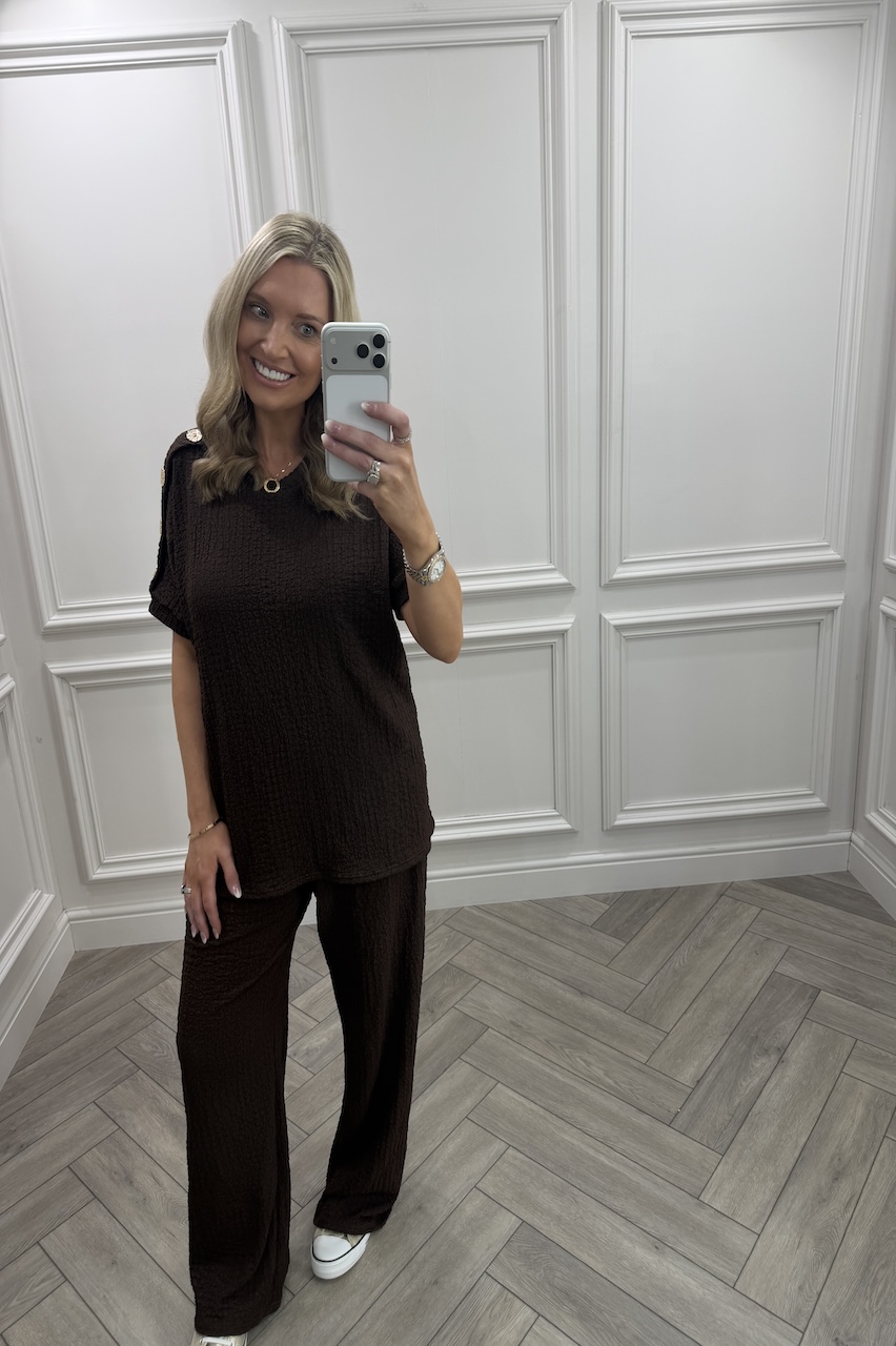 Brown Autumn Gold Button Trouser Set