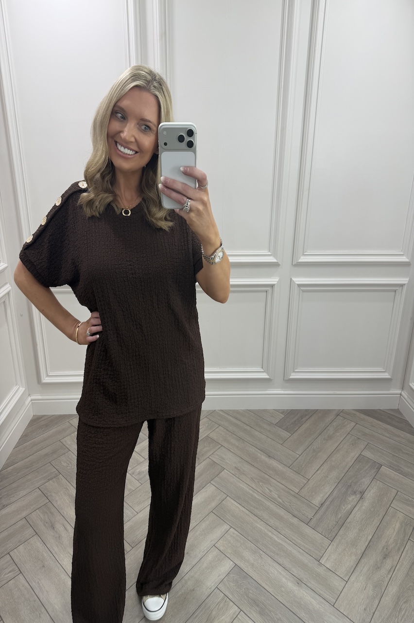 Brown Autumn Gold Button Trouser Set