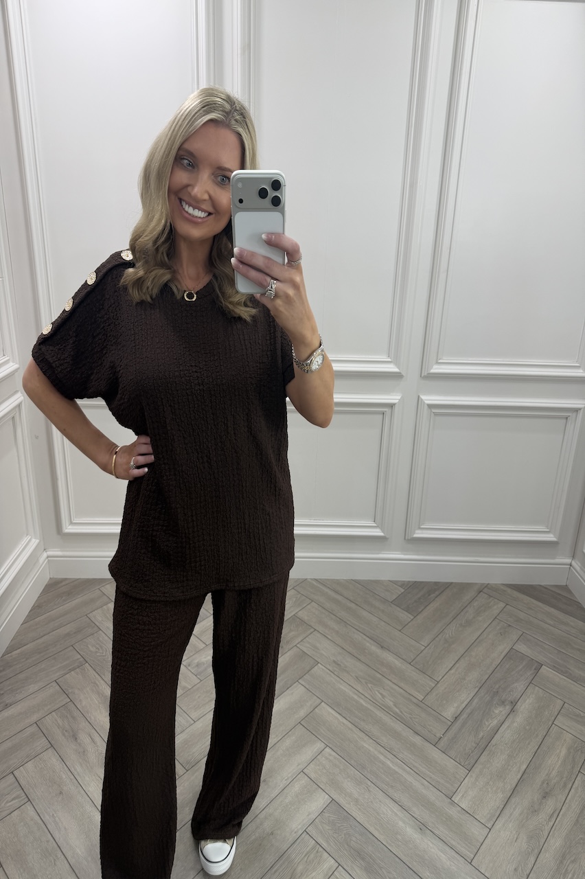 Brown Autumn Gold Button Trouser Set