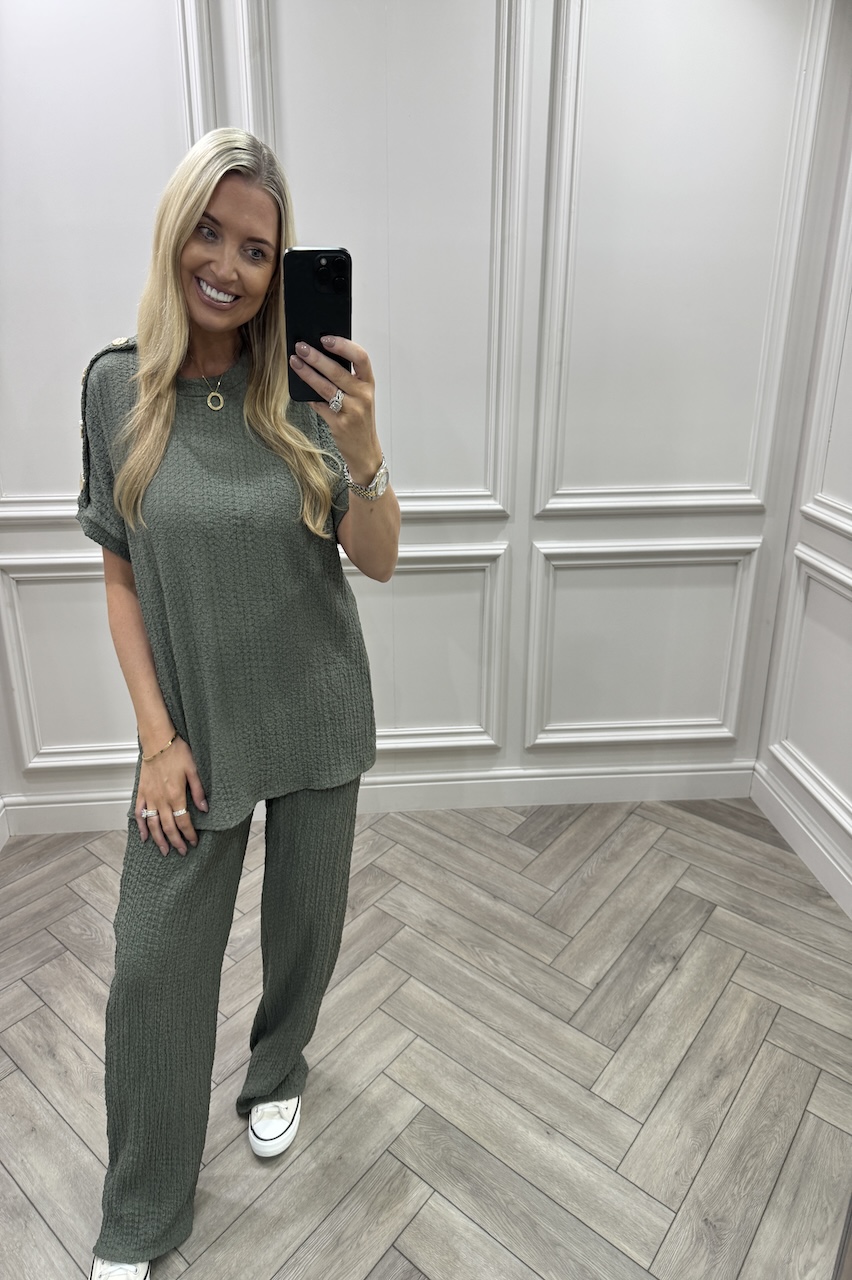 Khaki Autumn Gold Button Trouser Set
