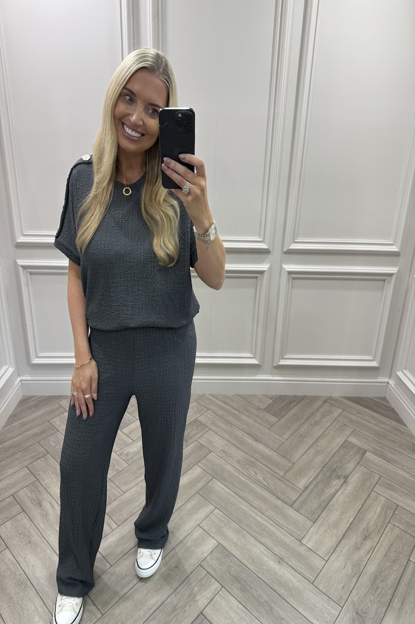 Charcoal Autumn Gold Button Trouser Set