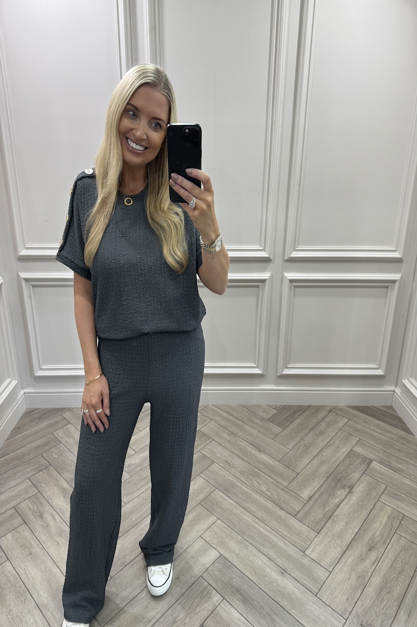 Charcoal Autumn Gold Button Trouser Set
