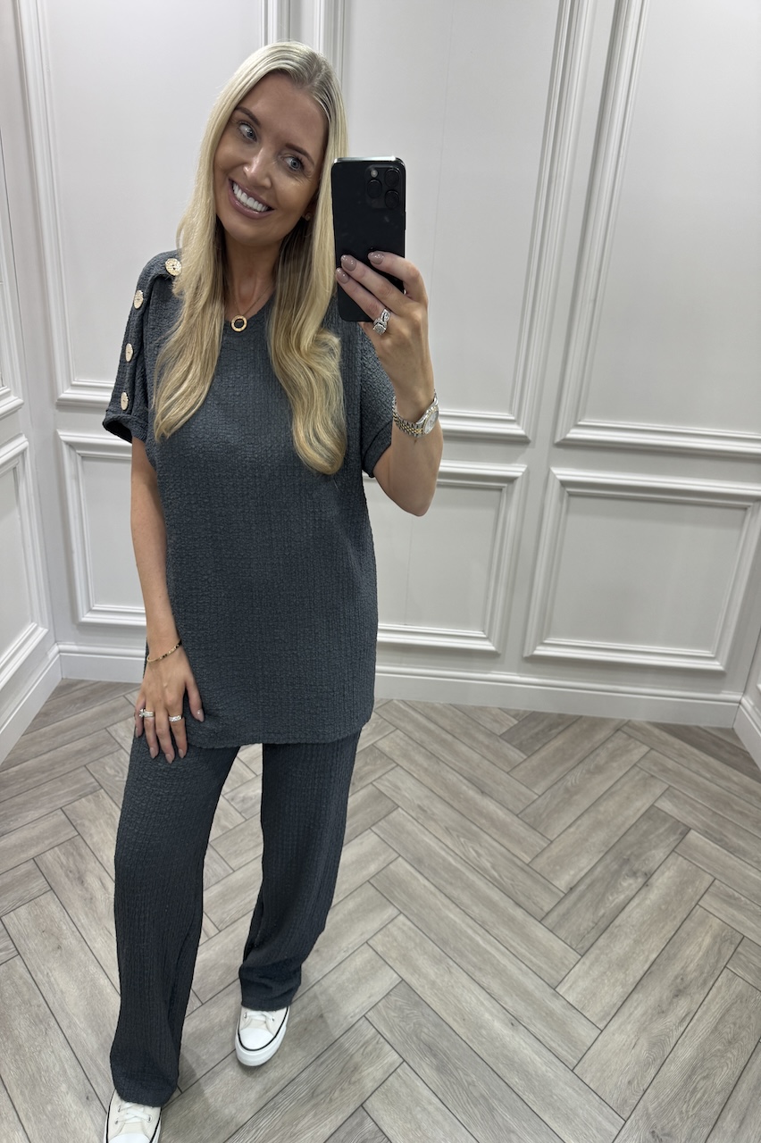 Charcoal Autumn Gold Button Trouser Set