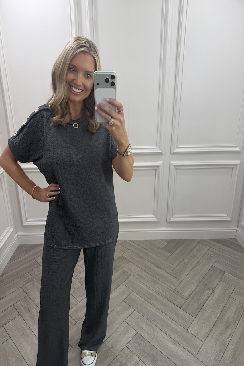 Charcoal Autumn Gold Button Trouser Set