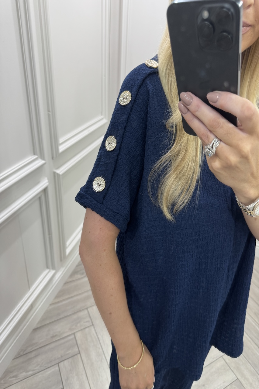 Navy Autumn Gold Button Trouser Set