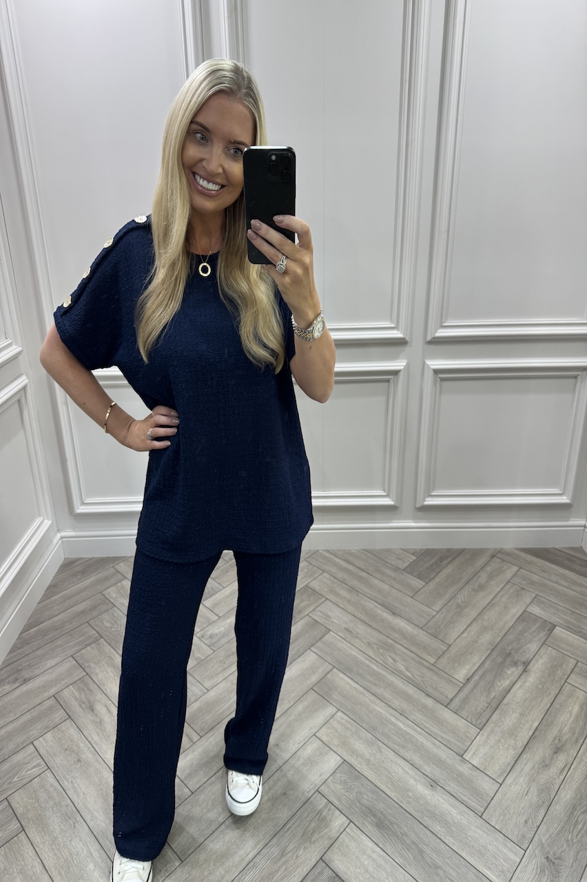 Navy Autumn Gold Button Trouser Set