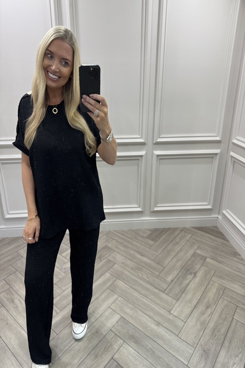 Black Autumn Gold Button Trouser Set