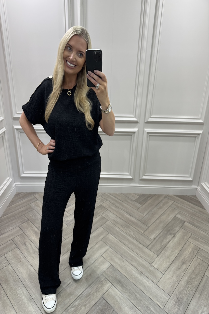 Black Autumn Gold Button Trouser Set