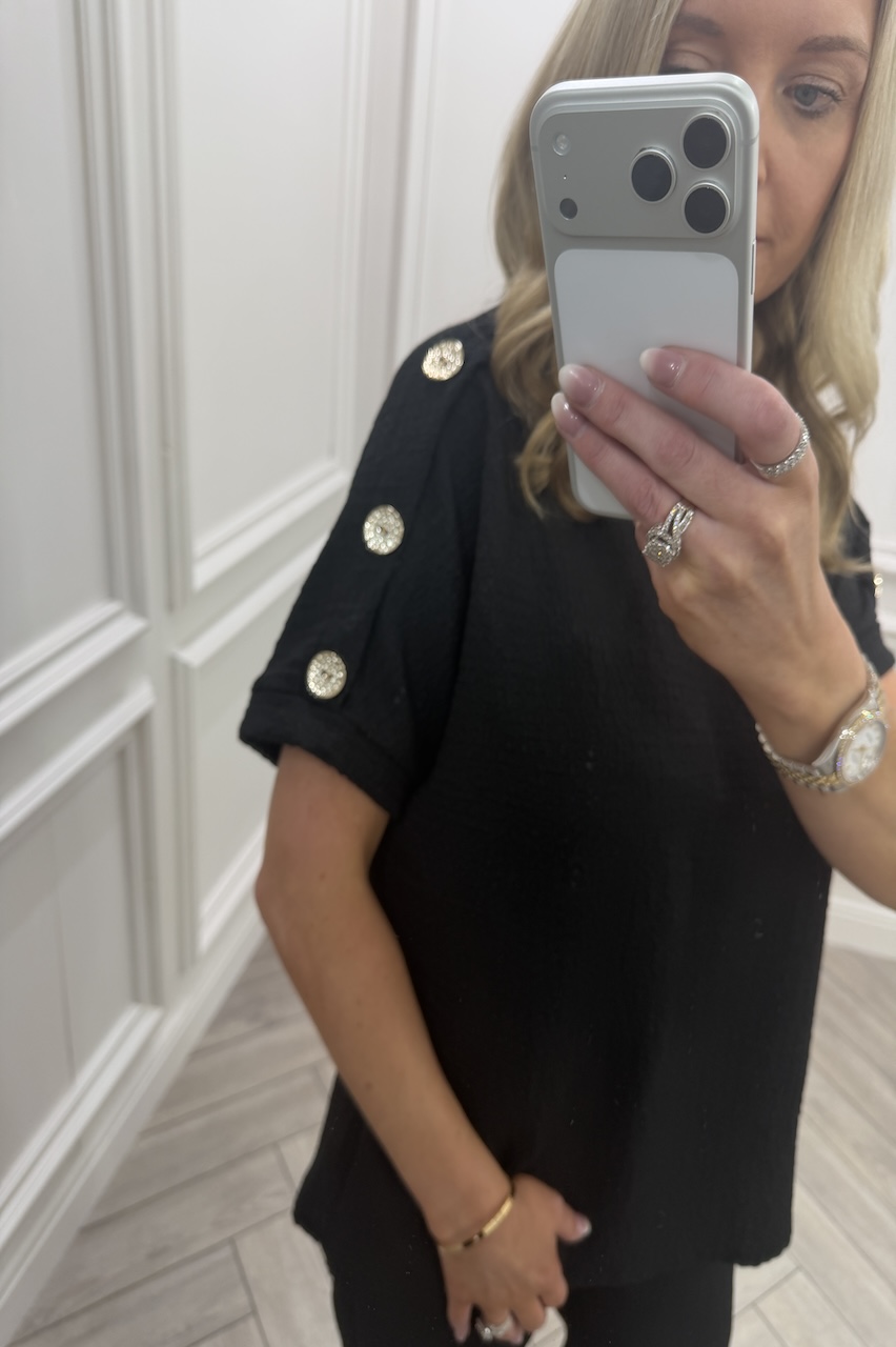 Black Autumn Gold Button Trouser Set