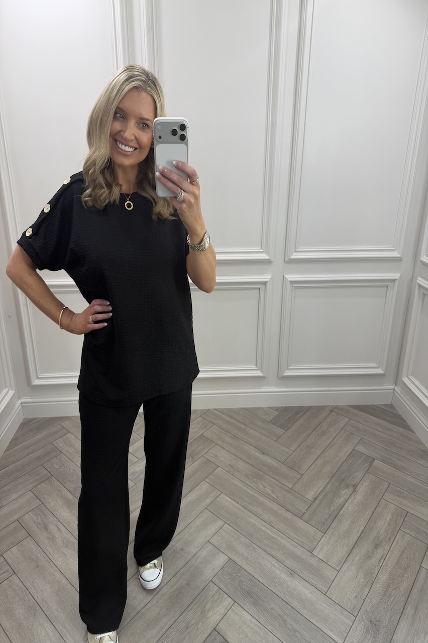 Black Autumn Gold Button Trouser Set