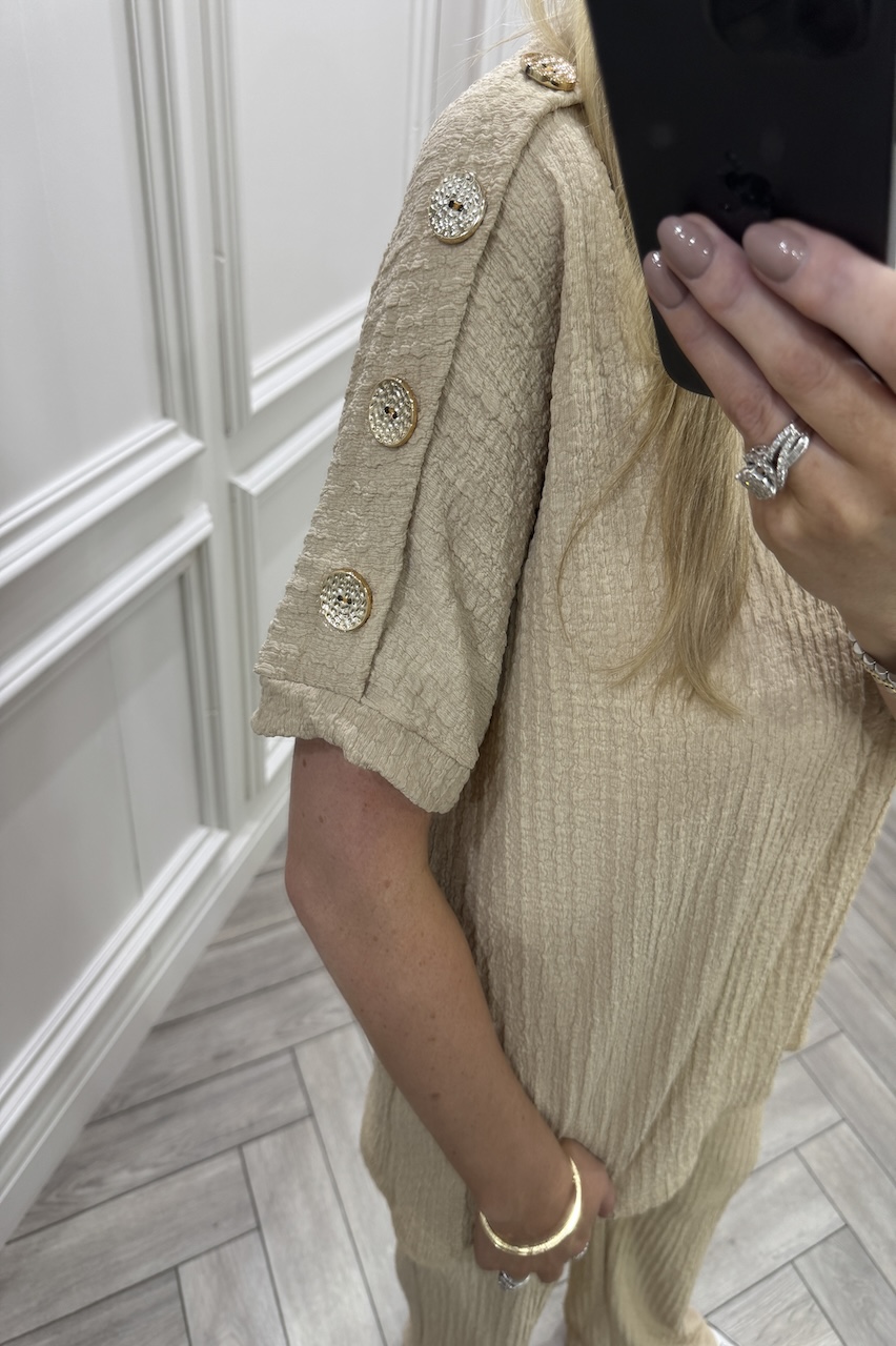 Tan Autumn Gold Button Trouser Set
