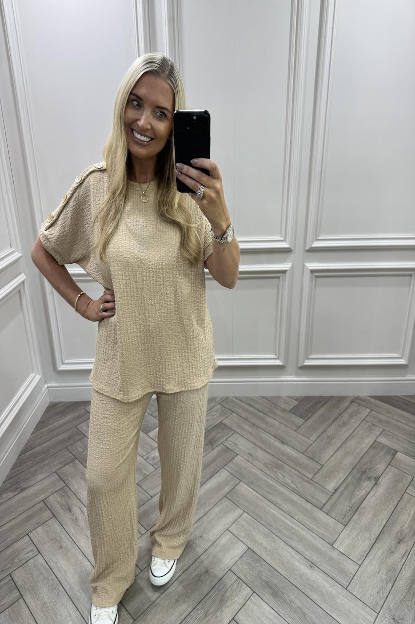 Tan Autumn Gold Button Trouser Set