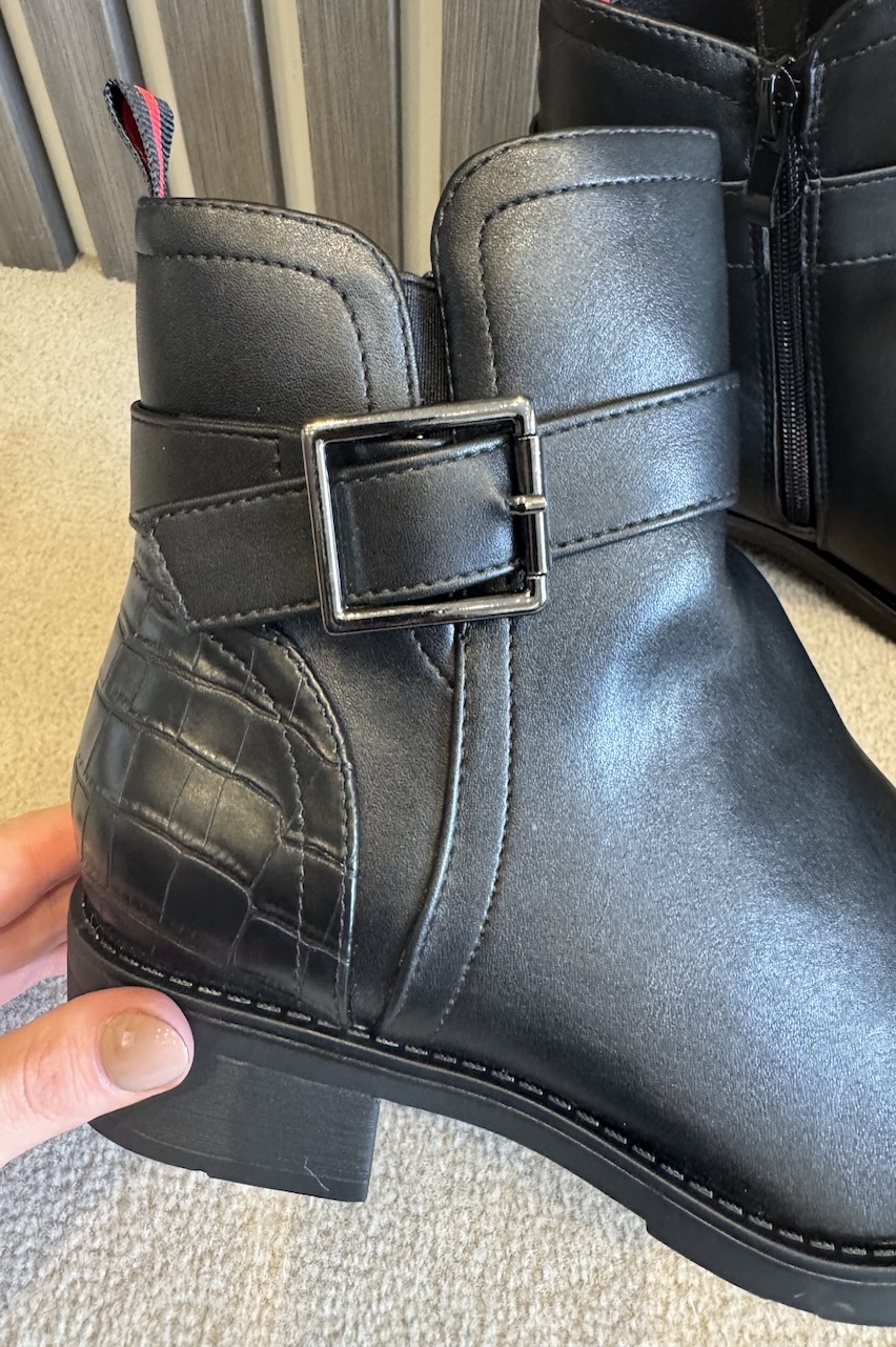 Black Nevaeh Buckle Ankle Boots With Croc Detail 