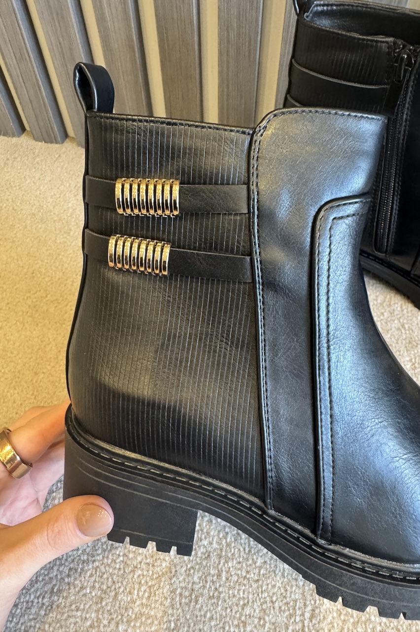 Black Taylor Ankle Boots With Gold Detail 