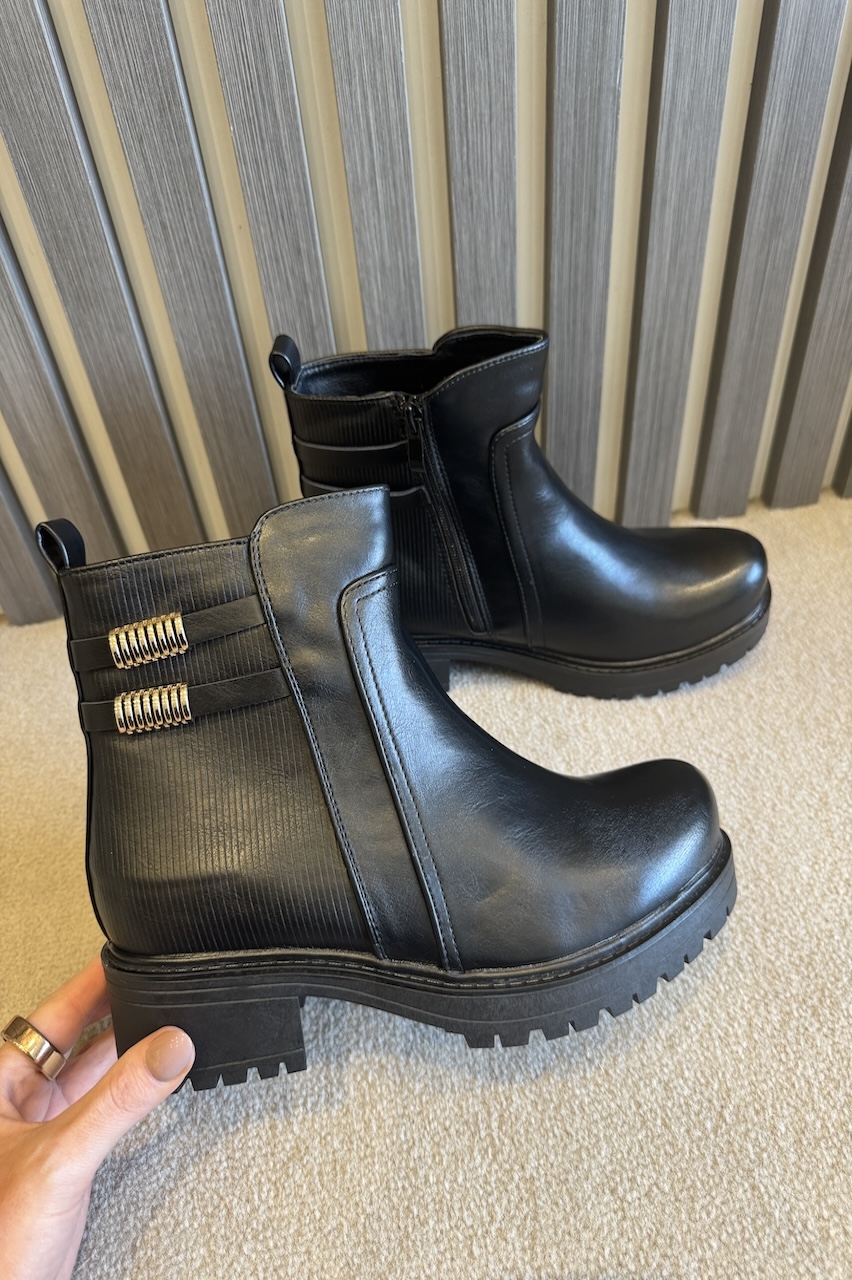 Black Taylor Ankle Boots With Gold Detail 