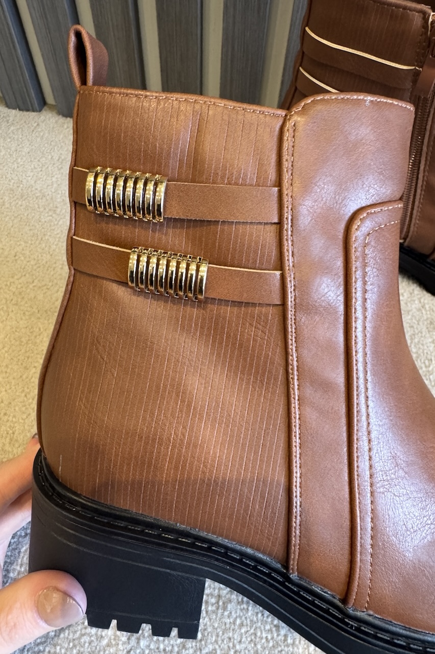 Tan Taylor Ankle Boots With Gold Detail 