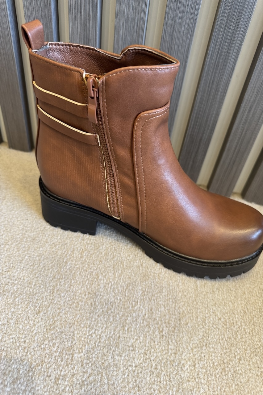 Tan Taylor Ankle Boots With Gold Detail 