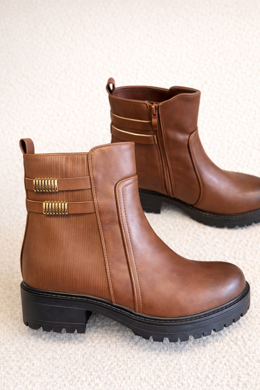 Tan Taylor Ankle Boots With Gold Detail 