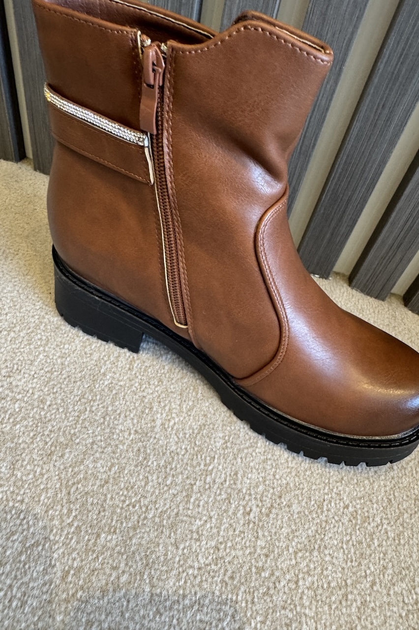 Tan Laurel Ankle Boots With Belt Buckle Detail 