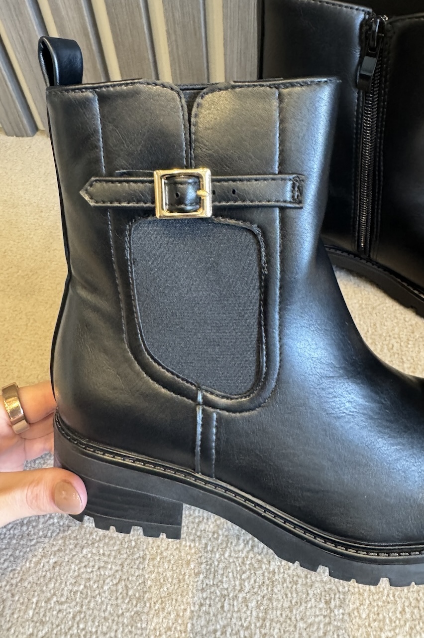 Black Harper Ankle Boots With Buckle Detail 