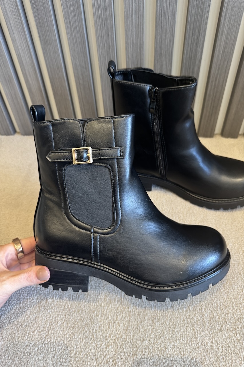 Black Harper Ankle Boots With Buckle Detail 