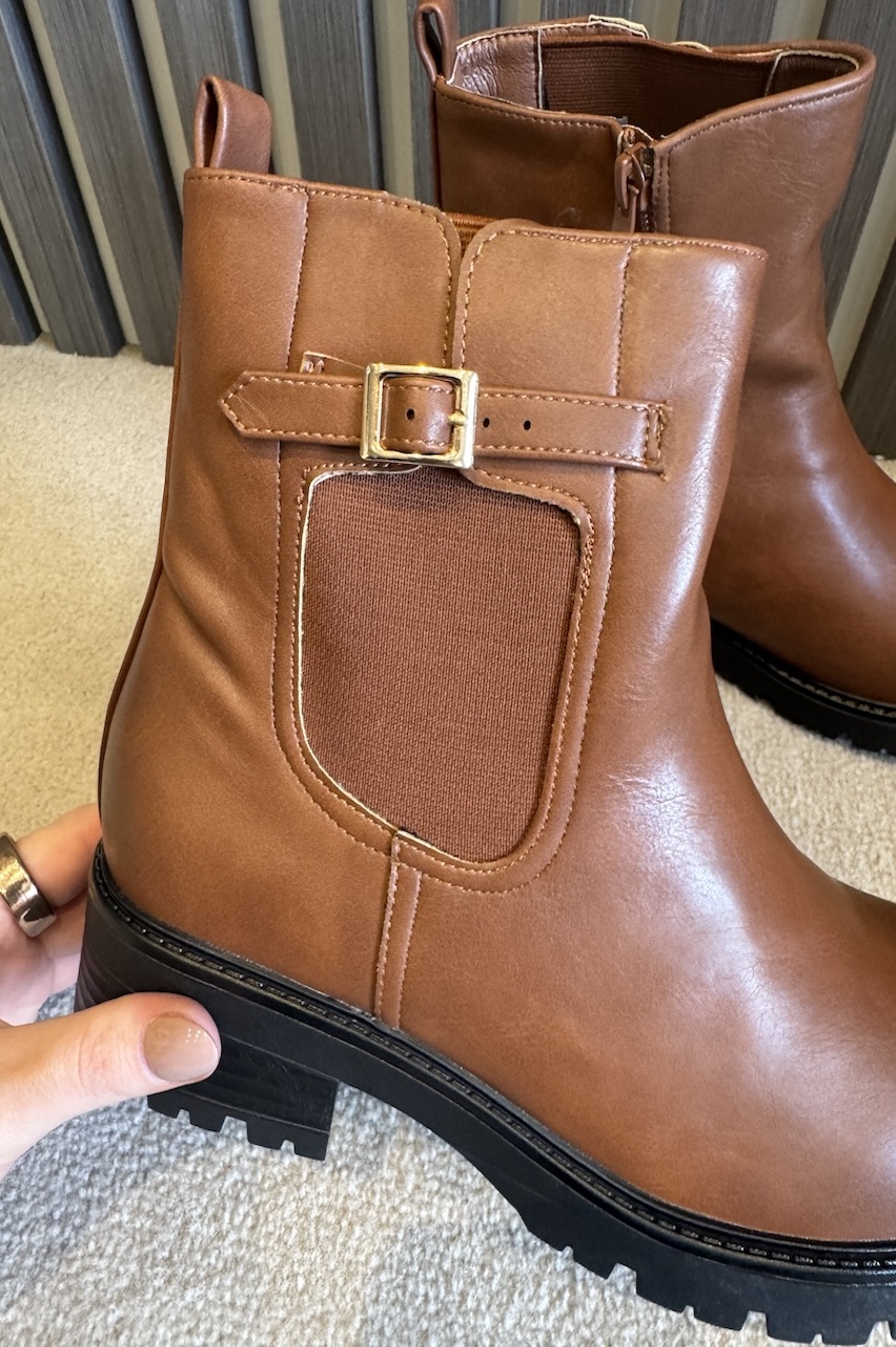 Tan Harper Ankle Boots With Buckle Detail 