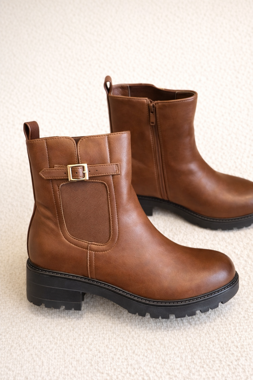 Tan Harper Ankle Boots With Buckle Detail 