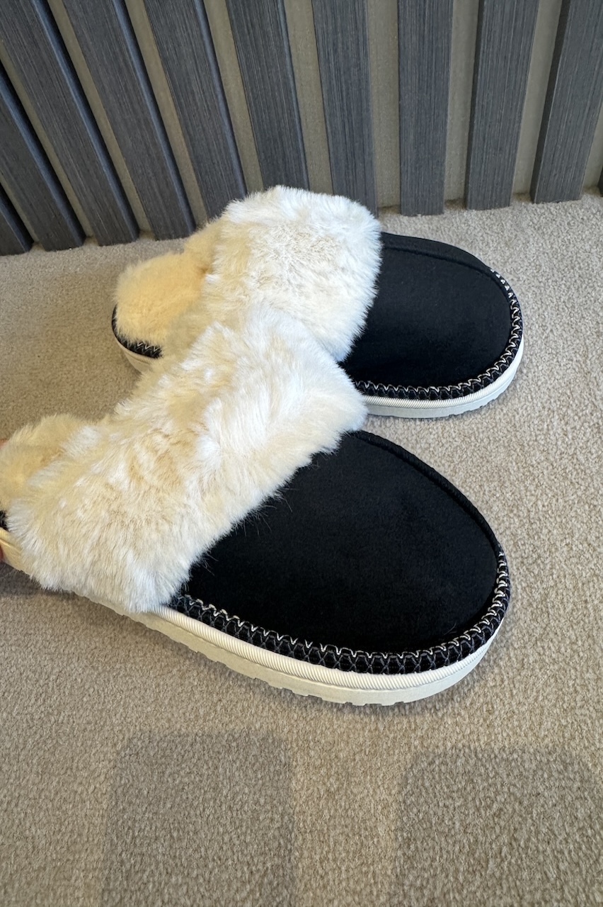 Black  Lavish Mules With Faux Fur Lining 